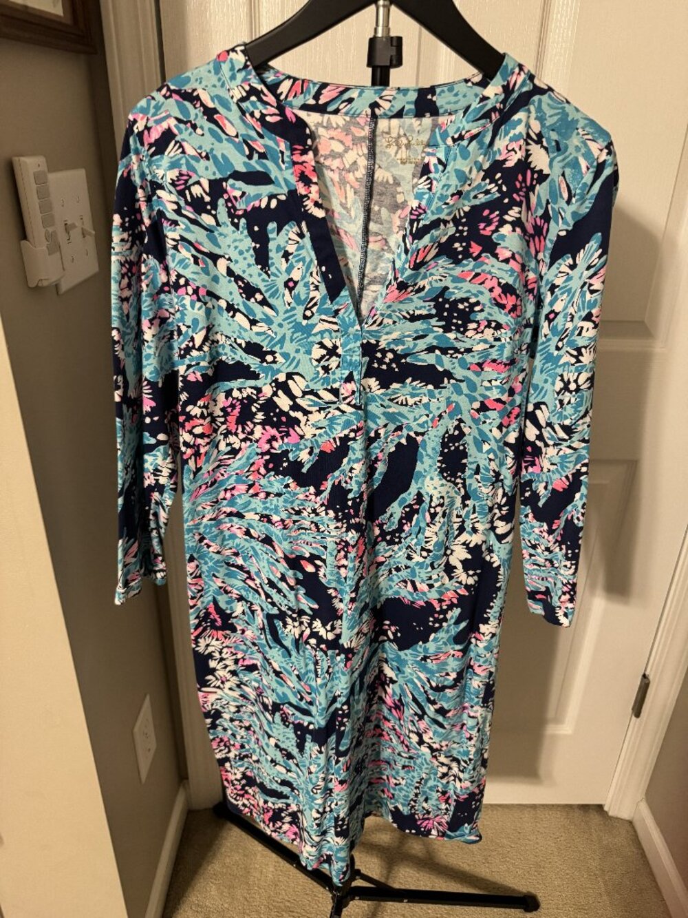 Lilly Pulitzer Delora Dress in High Tide Navy Coral Club